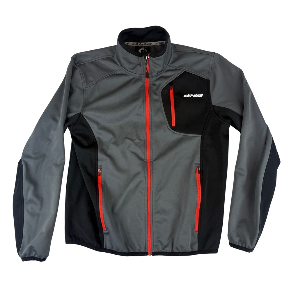 Ski-Doo Softshell Jacket Mens Medium Grey Black Red Full Zip Fleece Lined 454135